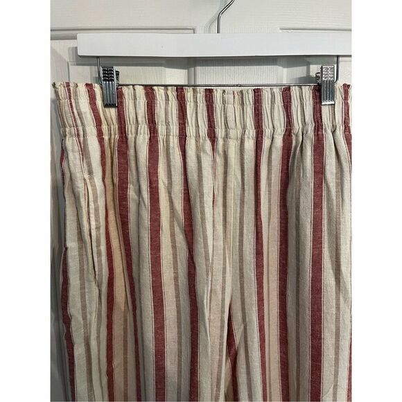 C&C California Cream & Red Stripe Wide Leg Linen Pants sz L NWOT - Picture 2 of 7